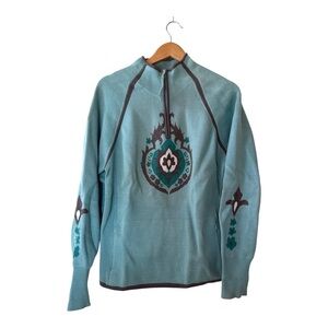 Athleta Teal and Grey V-Neck Zip Up Sweater